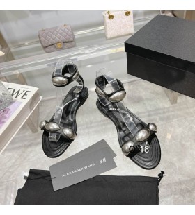 Alexander Wang Women's Dome Flat Leather Sandals In Black