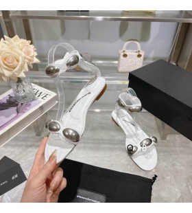 Alexander Wang Women's Dome Flat Leather Sandals In White