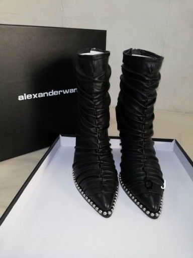 Alexander Wang Mulheres Plissado Preto Zip Botas Com Cercadura Em Couro