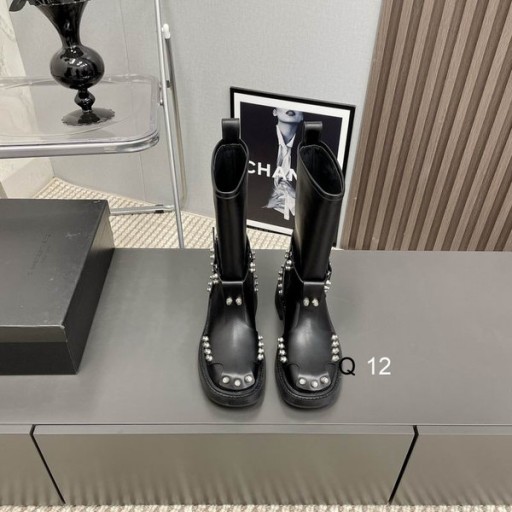 Alexander Wang Mulher de Preto Cravejado de Meados de Bezerro Botas Em Couro