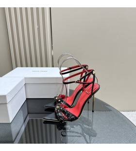 Alexander Wang Leathar Mban Rúitín Strap Stiletto Luaigh Ladhar Sandals I Dubh