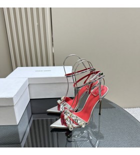 Alexander Wang Leathar Mban Rúitín Strap Stiletto Luaigh Ladhar Sandals I Airgid