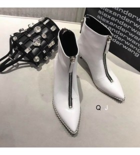 Alexander Wang Donna Bianco Ferrara Zip Stivali Con Perline In Pelle