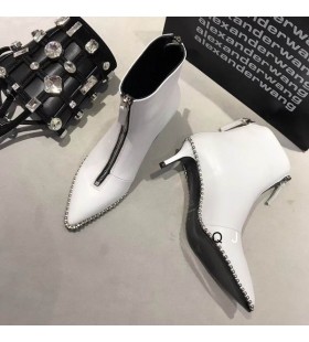 Alexander Wang Donna Bianco Ferrara Zip Stivali Con Perline In Pelle