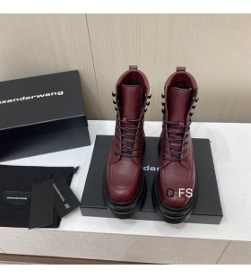 Damskie skórzane buty Martin na podeszwie kolor bordowy Alexander Wang