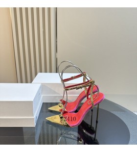 Klapki damskie na wysokim obcasie z czerwonym paskiem na kostce Alexander Wang Złoto-żółty kolor