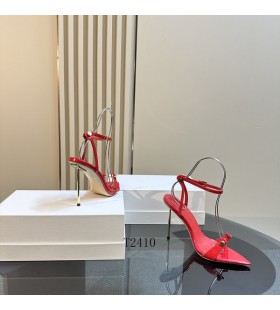 Klapki damskie na wysokim obcasie z paskiem na kostce, Alexander Wang koloru Czerwonego