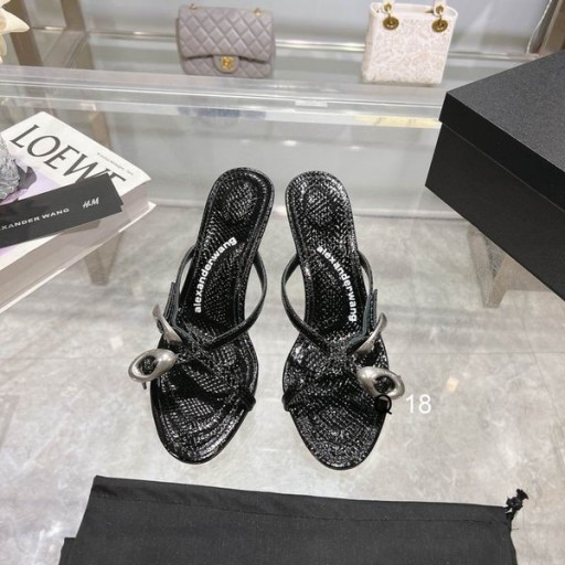 Alexander Wang Femei 7cm Dom 105 Șarpe de Apă Strappy Slide Sandal Negru