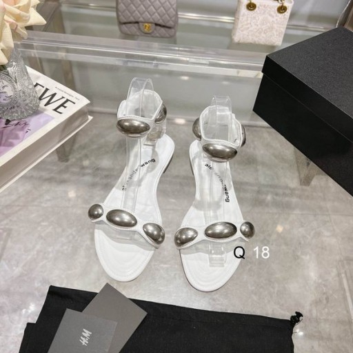 Ženske kožne sandale Alexander Wang na ravne cipele Bijele boje