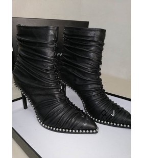 Ženske Crne nabrane čizme Alexander Wang zatvarač Od kože S perlicama