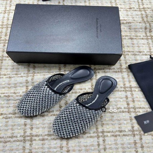 Siyah/Gümüş Yapay Elmaslı Alexander Wang Kadın Sandaletleri