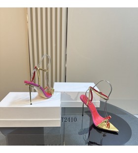 Alexander Wang Kadın Kırmızı Alt Ayak Bileği Kayışı Yüksek Topuklu Sandaletler Altın / Sarı