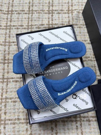 Alexander Wang Dámské Modré Saténové & Crystal opravy Hotfix Vy Sandály