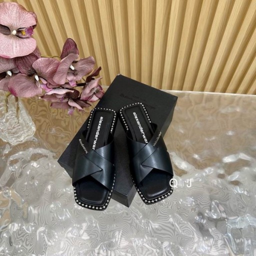 Alexander Wang Dámské Slide Sandály S Korálky V Černé Jehněčí kůže