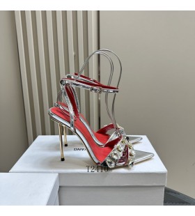 Alexander Wang Dámské Kožené Kotník Popruh Stiletto Špičaté Toe Sandály Ve Stříbrné