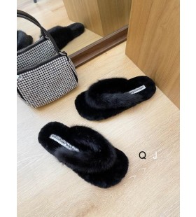 Alexander Wang Kvinder Faux Fur Thong Sandaler I Sort