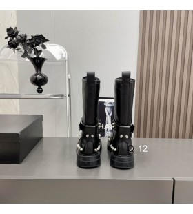 Alexander Wang Naisten Musta Nastoitettu Puolivälissä Vasikka Saappaat Fleece Nahka