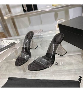 Alexander Wang Femme Transparent Sangles Sandales Chaussons Avec Strass Talon Chunky En Noir