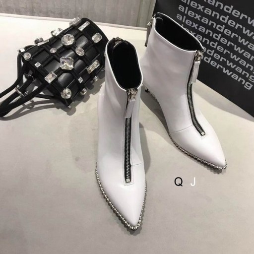 Alexander Wang Damen Weiß Ferrara-Reißverschluss-Stiefel Mit Perlen In Leder